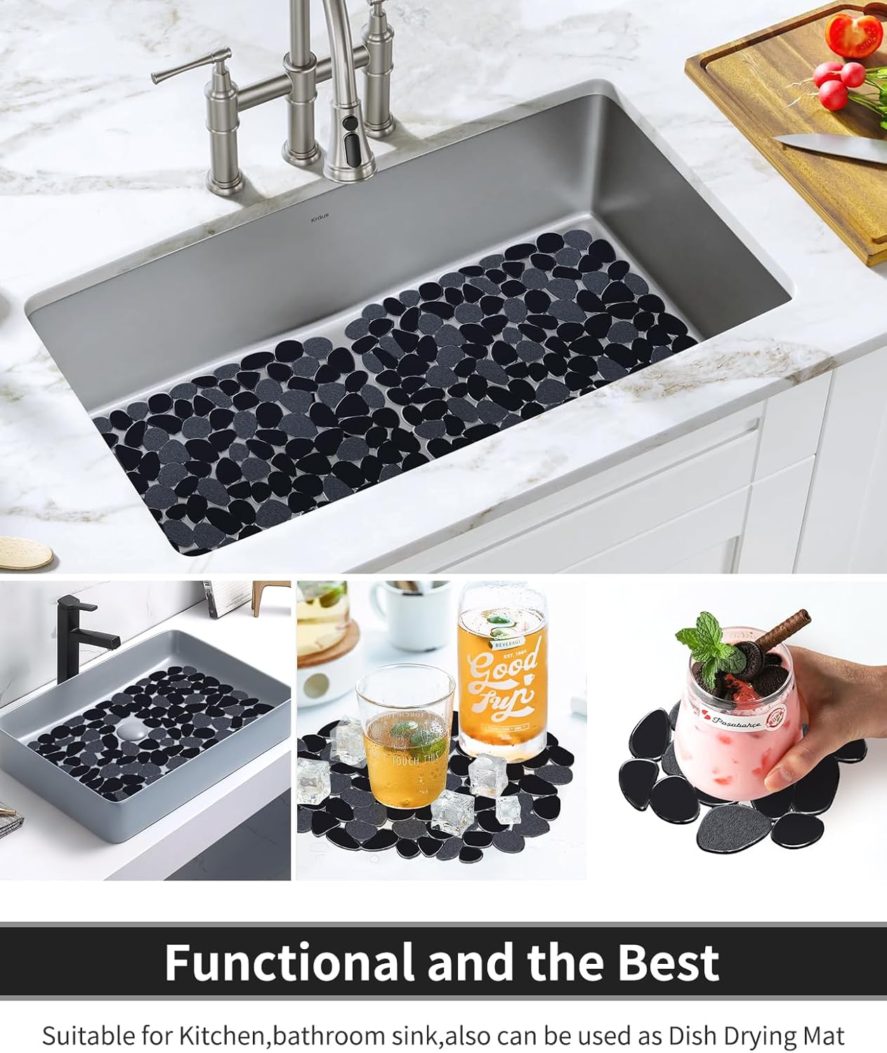 Pebble Sink Mat for Stainless Steel/Ceramic Sinks, PVC Eco-Friendly Sink Protectors Mats for Bottom of Kitchen Sink, Dish Drying Mat for Dishes and Glassware, 15.7 x 11.8 inch, Blue