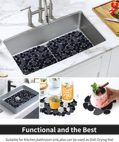 Pebble Sink Mat for Stainless Steel/Ceramic Sinks, PVC Eco-Friendly Sink Protectors Mats for Bottom of Kitchen Sink, Dish Drying Mat for Dishes and Glassware, 15.7 x 11.8 inch, Blue