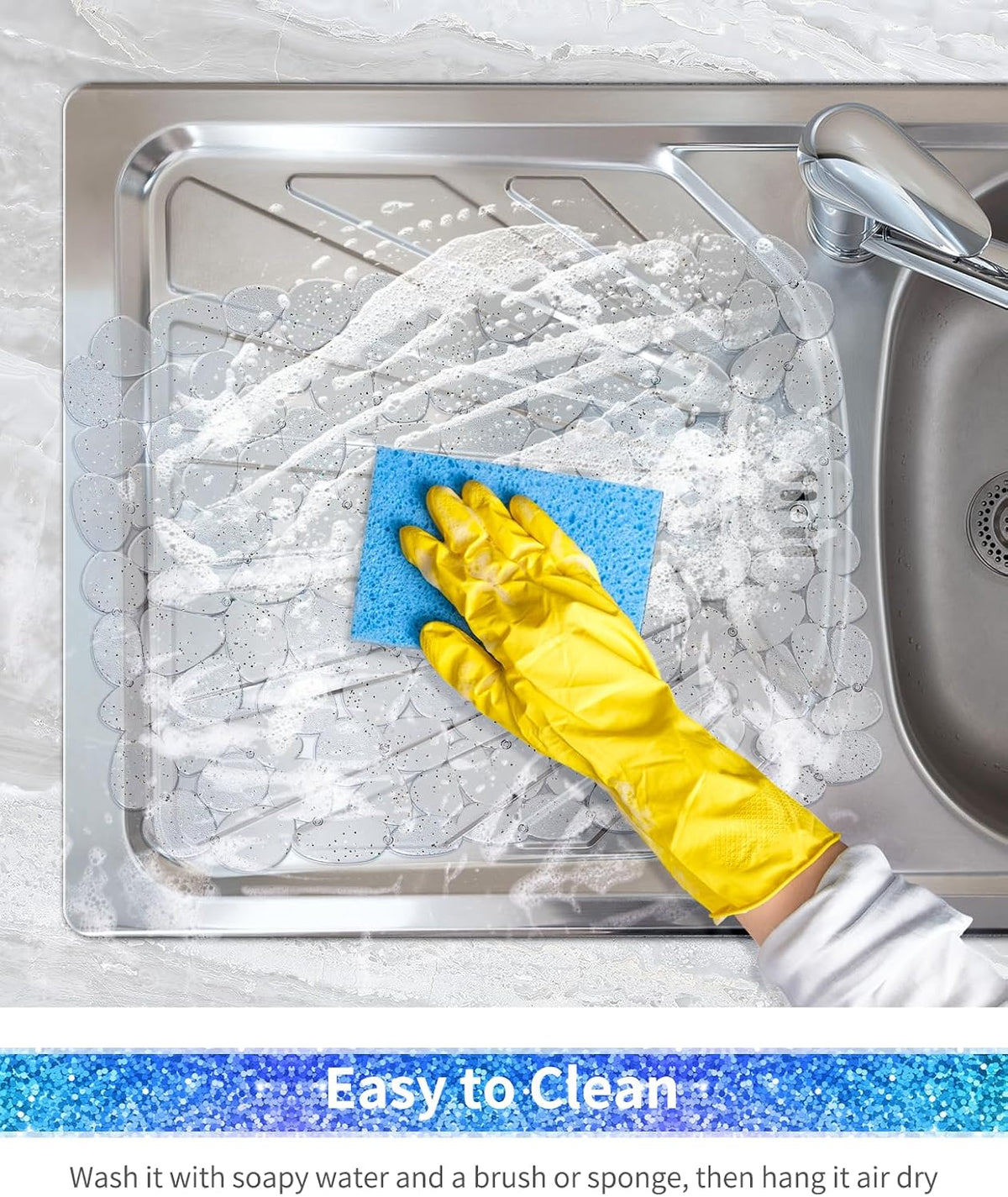 Pebble Sink Mat for Stainless Steel/Ceramic Sinks, PVC Eco-Friendly Sink Protectors Mats for Bottom of Kitchen Sink, Dish Drying Mat for Dishes and Glassware, 15.7 x 11.8 inch, Blue