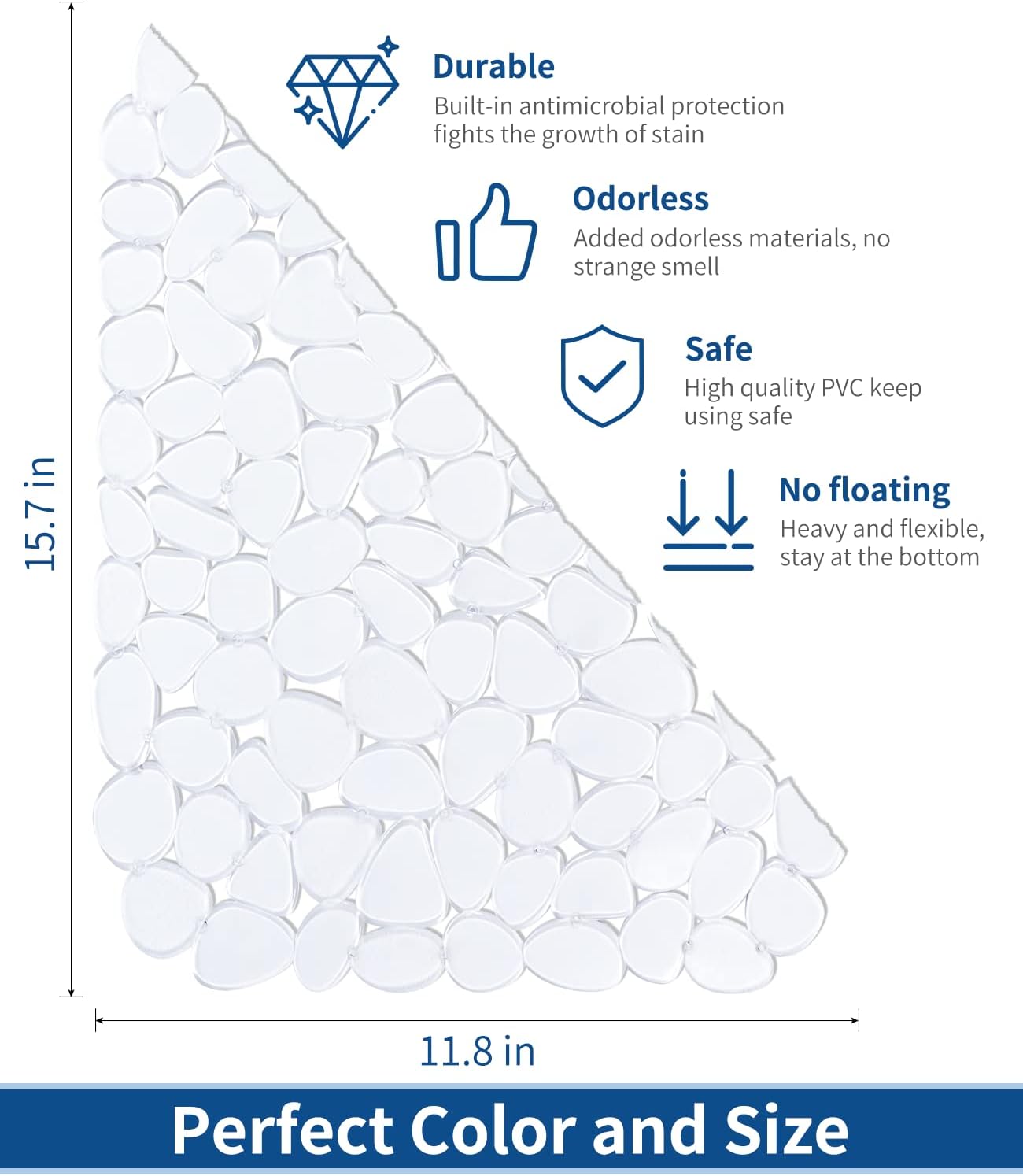 Pebble Sink Mat for Stainless Steel/Ceramic Sinks, PVC Eco-Friendly Sink Protectors Mats for Bottom of Kitchen Sink, Dish Drying Mat for Dishes and Glassware, 15.7 x 11.8 inch, Blue