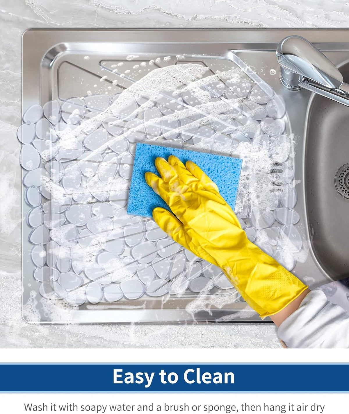 Pebble Sink Mat for Stainless Steel/Ceramic Sinks, PVC Eco-Friendly Sink Protectors Mats for Bottom of Kitchen Sink, Dish Drying Mat for Dishes and Glassware, 15.7 x 11.8 inch, Blue