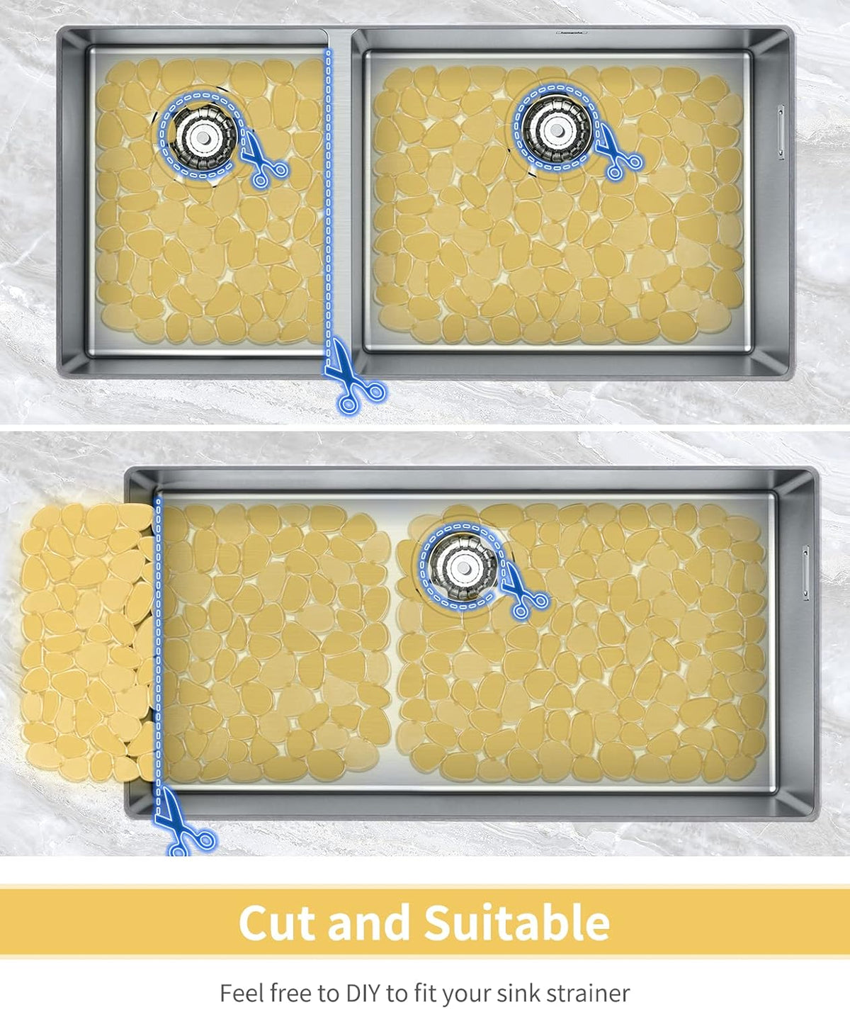 Pebble Sink Mat for Stainless Steel/Ceramic Sinks, PVC Eco-Friendly Sink Protectors Mats for Bottom of Kitchen Sink, Dish Drying Mat for Dishes and Glassware, 15.7 x 11.8 inch, Blue