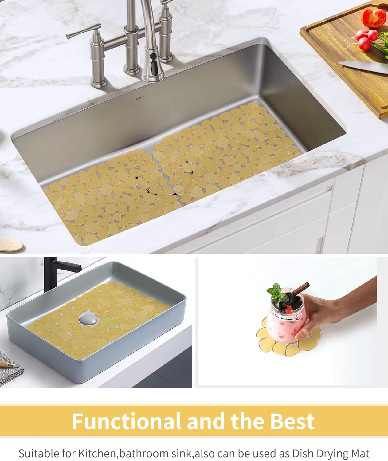 Pebble Sink Mat for Stainless Steel/Ceramic Sinks, PVC Eco-Friendly Sink Protectors Mats for Bottom of Kitchen Sink, Dish Drying Mat for Dishes and Glassware, 15.7 x 11.8 inch, Blue