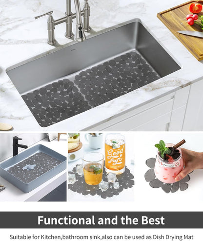 Pebble Sink Mat for Stainless Steel/Ceramic Sinks, PVC Eco-Friendly Sink Protectors Mats for Bottom of Kitchen Sink, Dish Drying Mat for Dishes and Glassware, 15.7 x 11.8 inch, Blue