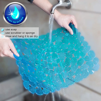 Pebble Sink Mat for Stainless Steel/Ceramic Sinks, PVC Eco-Friendly Sink Protectors Mats for Bottom of Kitchen Sink, Dish Drying Mat for Dishes and Glassware, 15.7 x 11.8 inch, Blue