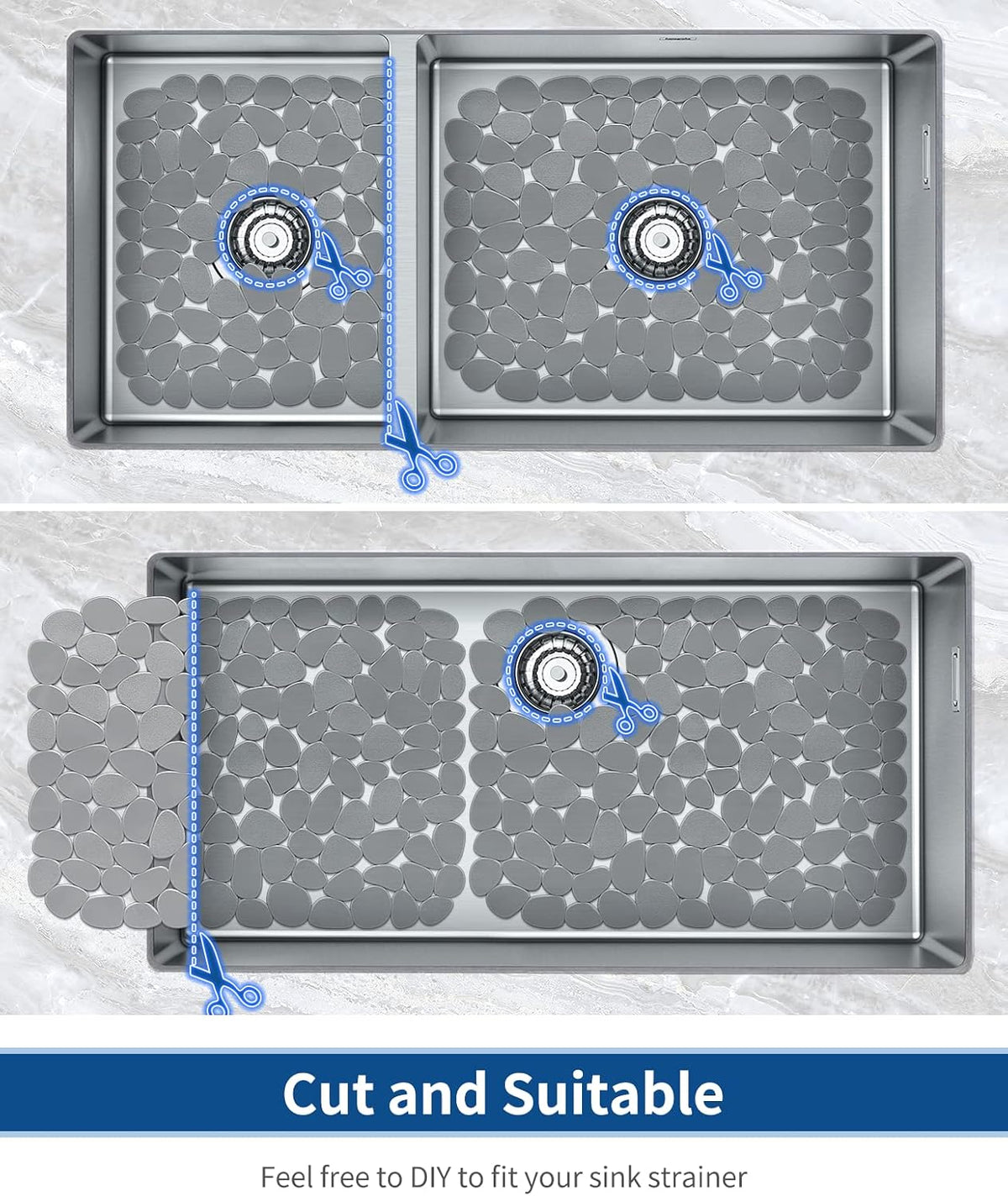 Pebble Sink Mat for Stainless Steel/Ceramic Sinks, PVC Eco-Friendly Sink Protectors Mats for Bottom of Kitchen Sink, Dish Drying Mat for Dishes and Glassware, 15.7 x 11.8 inch, Blue