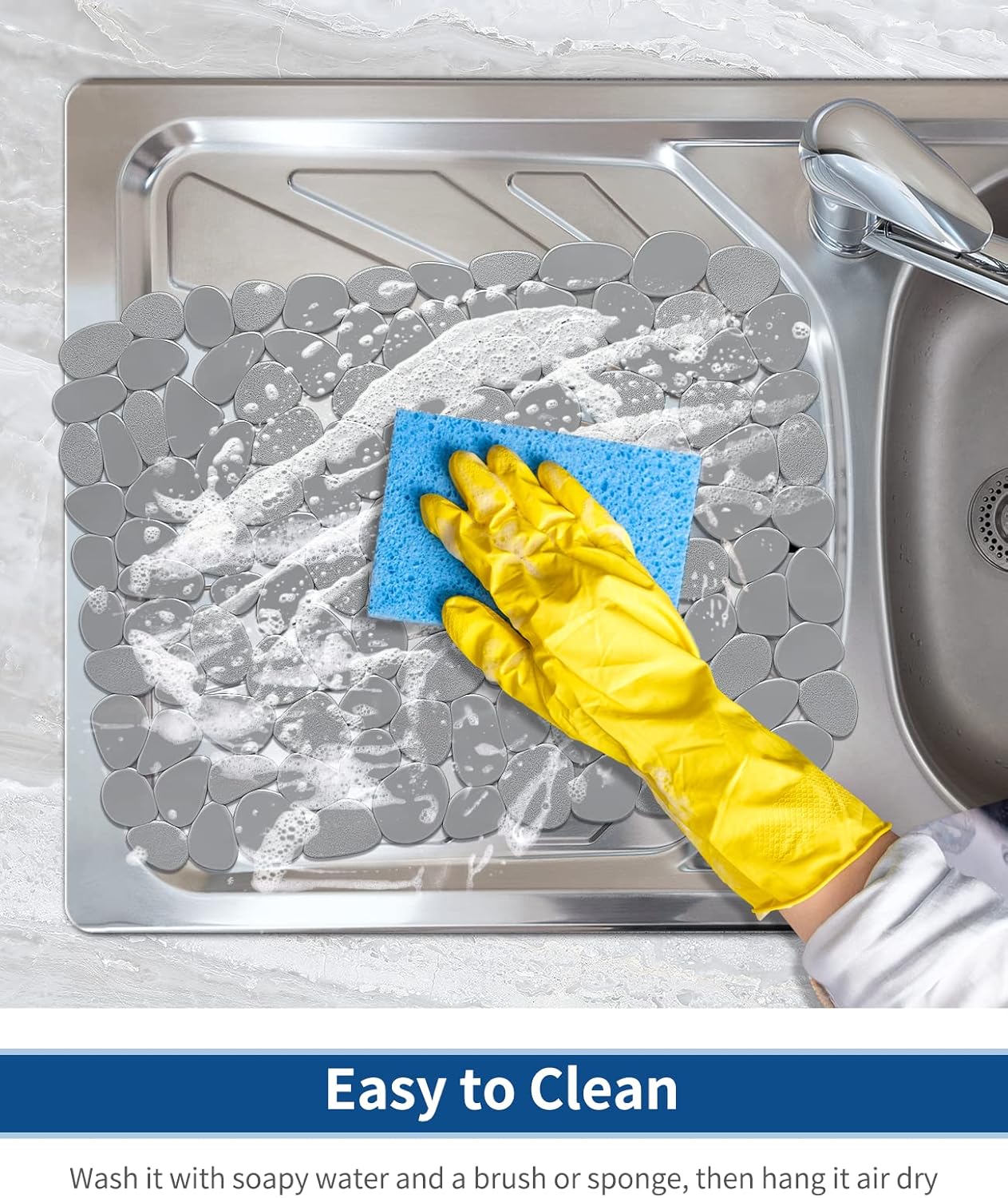 Pebble Sink Mat for Stainless Steel/Ceramic Sinks, PVC Eco-Friendly Sink Protectors Mats for Bottom of Kitchen Sink, Dish Drying Mat for Dishes and Glassware, 15.7 x 11.8 inch, Blue
