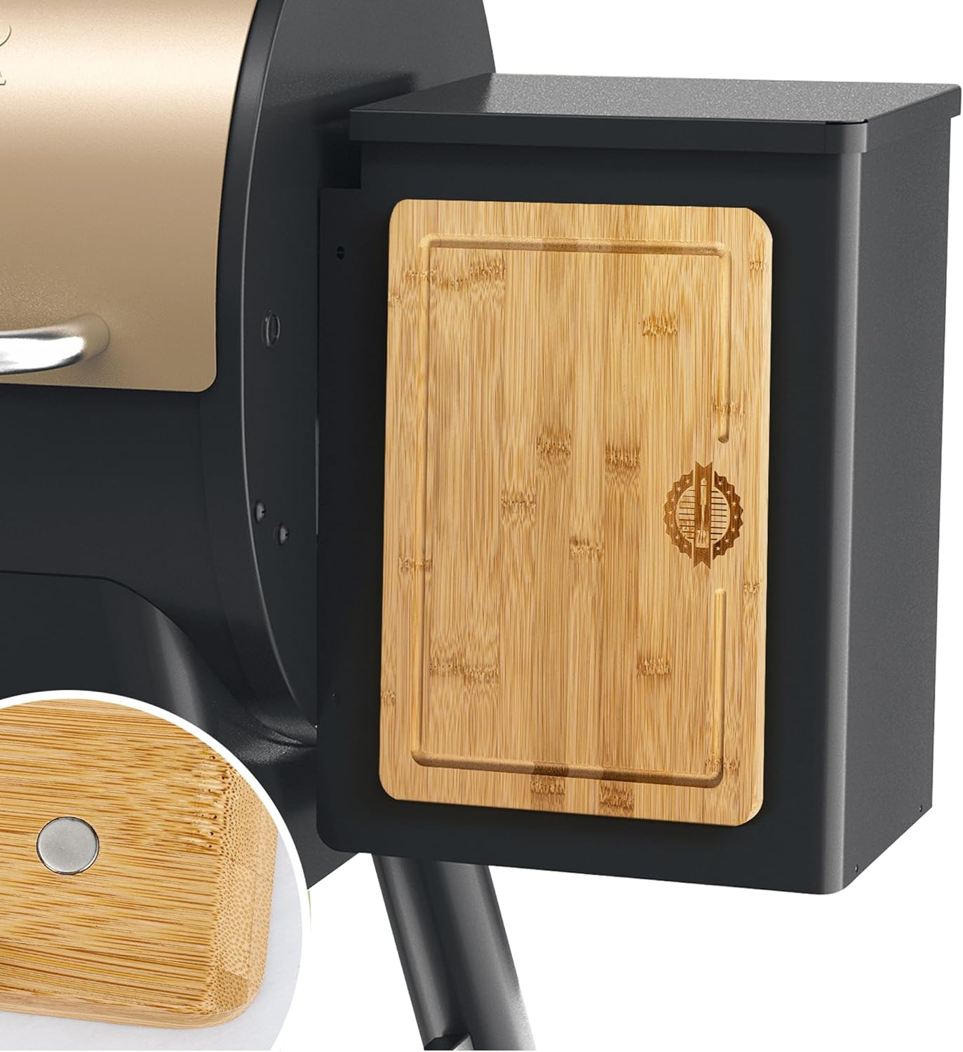 Magnetic Bamboo Cutting Board, Ideal for BBQ and Outdoor Cooking, Premium Bamboo Chopping Board with Strong Magnets to Securely Attach to Grill Side, Compatible with Traeger and Pit Boss Grills.