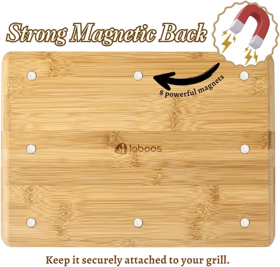 Magnetic Bamboo Cutting Board, Ideal for BBQ and Outdoor Cooking, Premium Bamboo Chopping Board with Strong Magnets to Securely Attach to Grill Side, Compatible with Traeger and Pit Boss Grills.