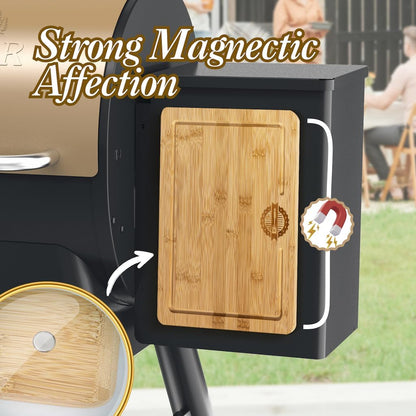 Magnetic Bamboo Cutting Board, Ideal for BBQ and Outdoor Cooking, Premium Bamboo Chopping Board with Strong Magnets to Securely Attach to Grill Side, Compatible with Traeger and Pit Boss Grills.