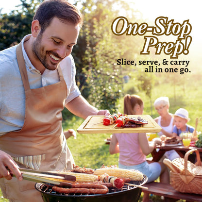 Magnetic Bamboo Cutting Board, Ideal for BBQ and Outdoor Cooking, Premium Bamboo Chopping Board with Strong Magnets to Securely Attach to Grill Side, Compatible with Traeger and Pit Boss Grills.
