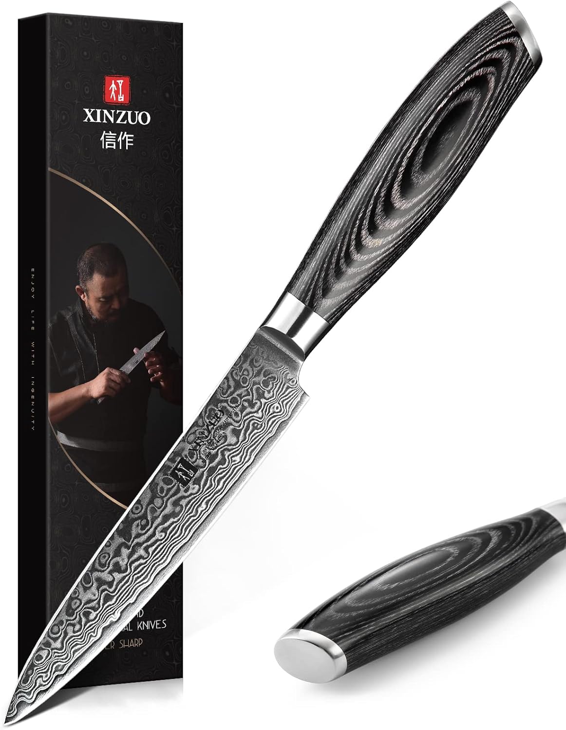 Paring kitchen Knife, 5 Inch Super Sharp Damascus Steel Petty Knife, Fruit Knife, Pakkawood Handle, Gift Box