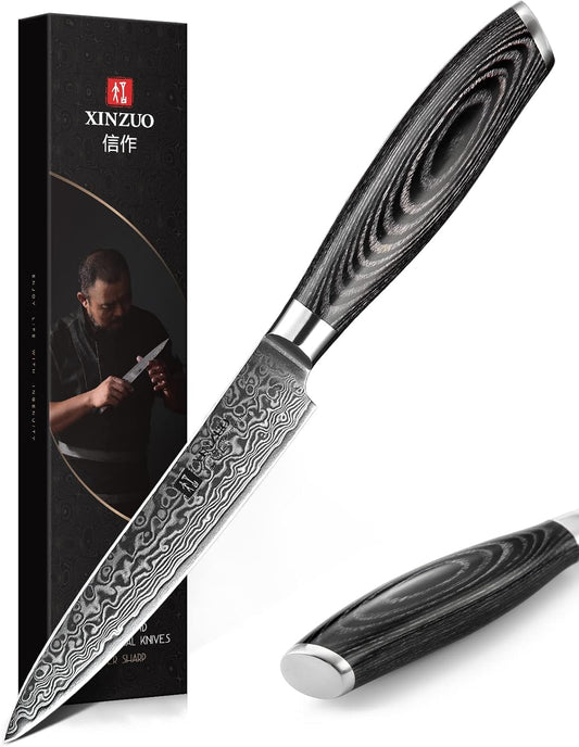 Paring kitchen Knife, 5 Inch Super Sharp Damascus Steel Petty Knife, Fruit Knife, Pakkawood Handle, Gift Box
