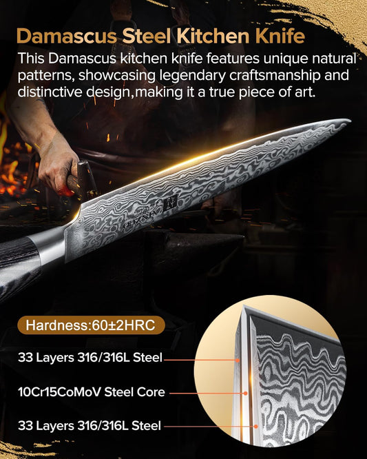 Paring kitchen Knife, 5 Inch Super Sharp Damascus Steel Petty Knife, Fruit Knife, Pakkawood Handle, Gift Box