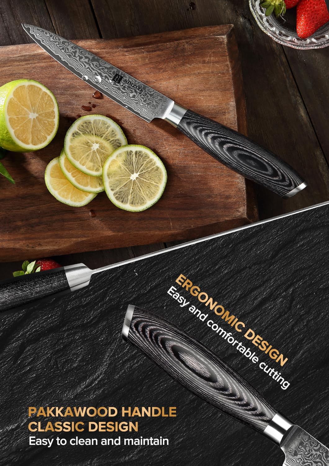 Paring kitchen Knife, 5 Inch Super Sharp Damascus Steel Petty Knife, Fruit Knife, Pakkawood Handle, Gift Box