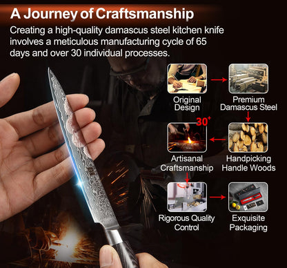 Paring kitchen Knife, 5 Inch Super Sharp Damascus Steel Petty Knife, Fruit Knife, Pakkawood Handle, Gift Box