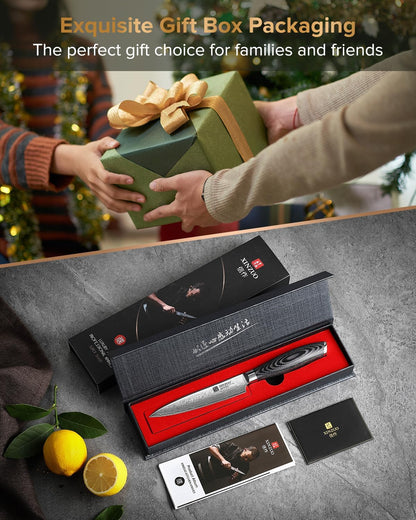 Paring kitchen Knife, 5 Inch Super Sharp Damascus Steel Petty Knife, Fruit Knife, Pakkawood Handle, Gift Box