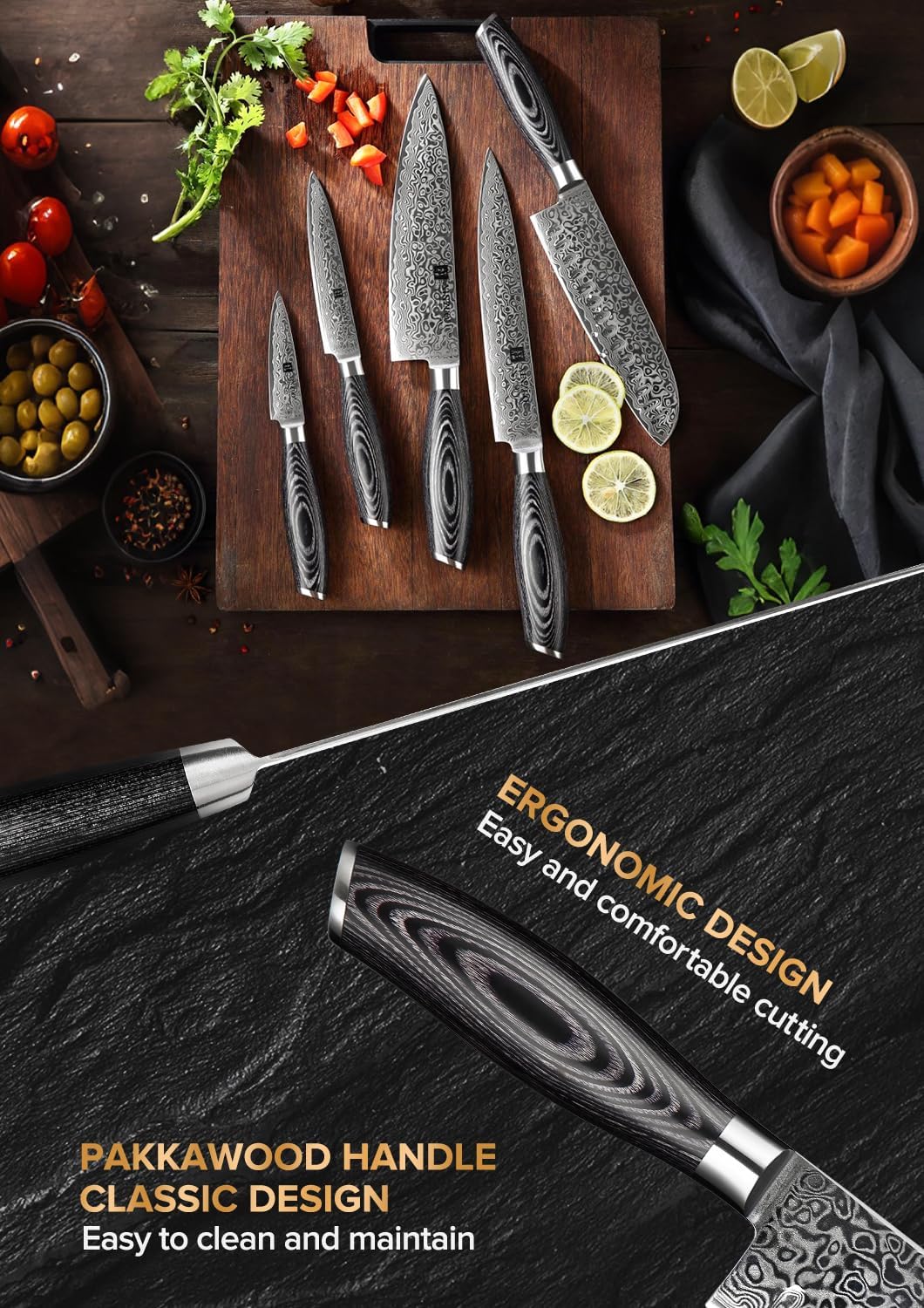 Paring kitchen Knife, 5 Inch Super Sharp Damascus Steel Petty Knife, Fruit Knife, Pakkawood Handle, Gift Box
