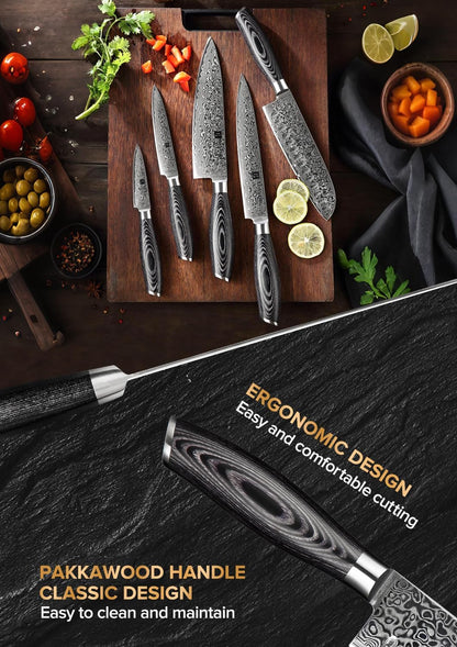 Paring kitchen Knife, 5 Inch Super Sharp Damascus Steel Petty Knife, Fruit Knife, Pakkawood Handle, Gift Box