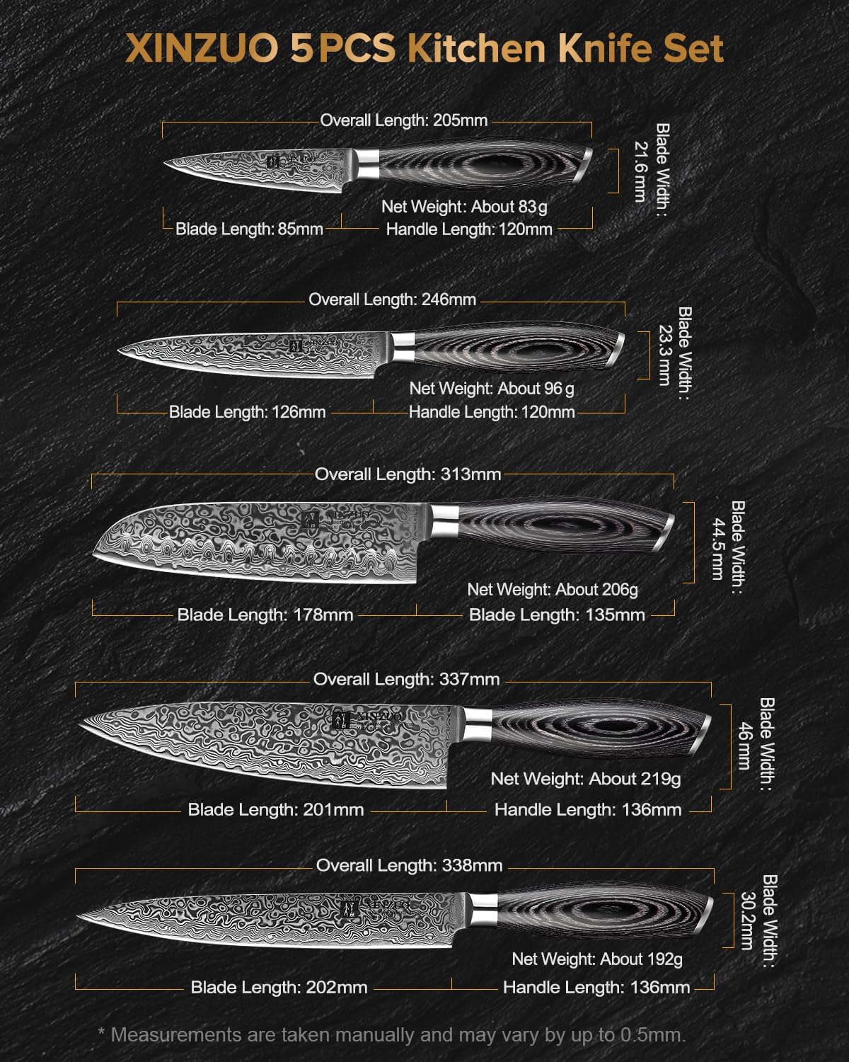 Paring kitchen Knife, 5 Inch Super Sharp Damascus Steel Petty Knife, Fruit Knife, Pakkawood Handle, Gift Box