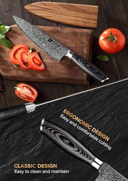 Paring kitchen Knife, 5 Inch Super Sharp Damascus Steel Petty Knife, Fruit Knife, Pakkawood Handle, Gift Box