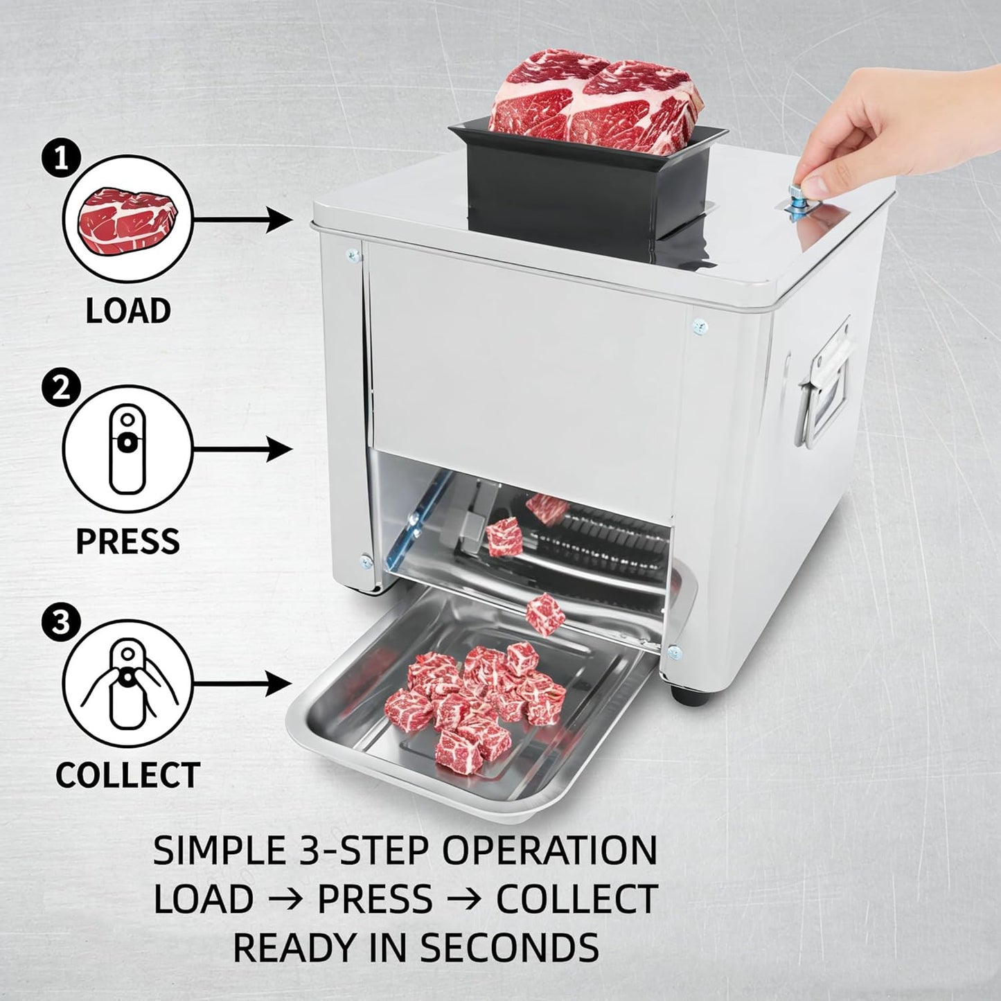 850W Stainless Steel Meat Cutter Machine, 7mm Electric Meat Slicer & Shredder, 330lbs/h Commercial Automatic Jerky Slicer with US Plug, for Beef, Chicken, Vegetable, Home, 13.39x13.39x11.81in