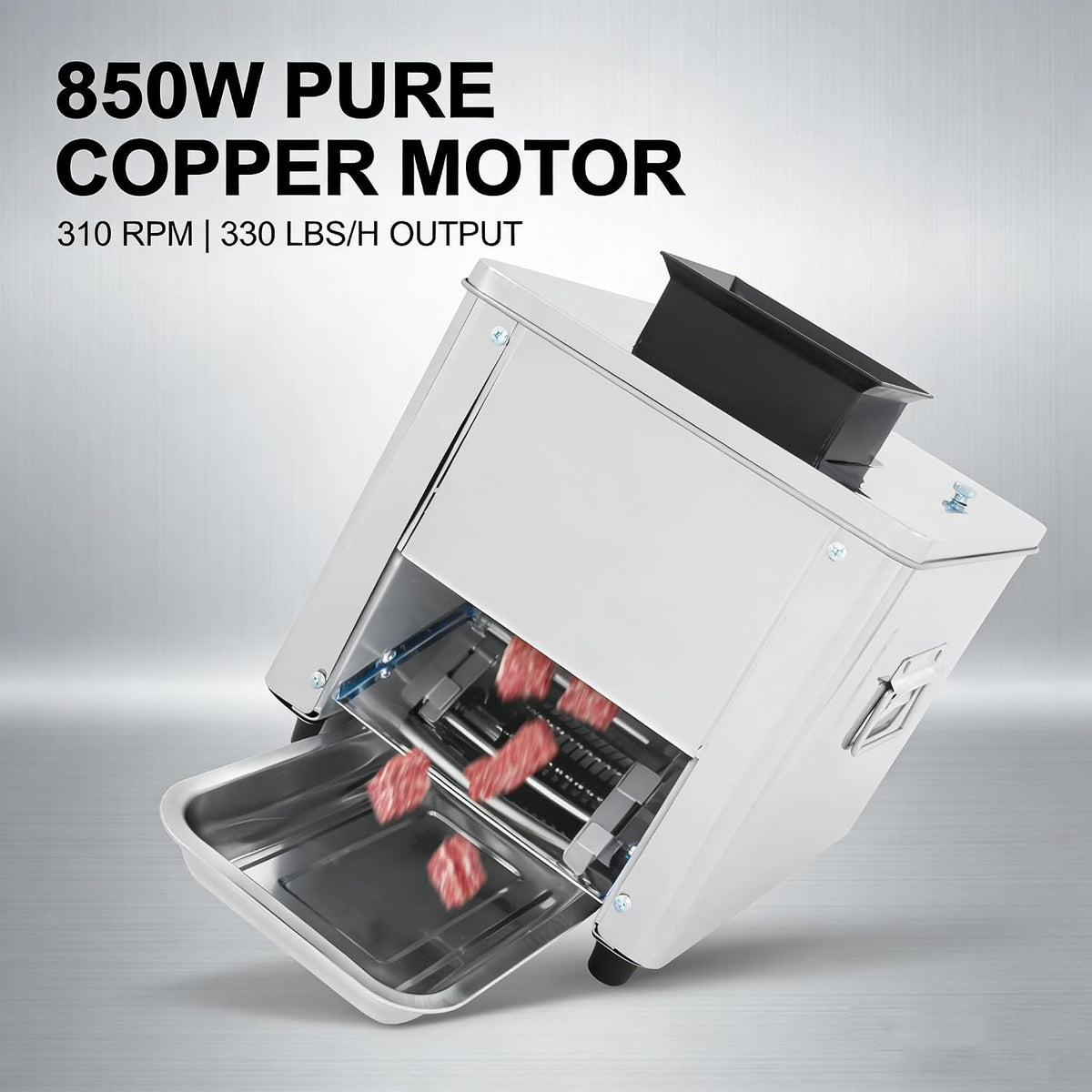 850W Stainless Steel Meat Cutter Machine, 7mm Electric Meat Slicer & Shredder, 330lbs/h Commercial Automatic Jerky Slicer with US Plug, for Beef, Chicken, Vegetable, Home, 13.39x13.39x11.81in