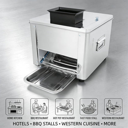 850W Stainless Steel Meat Cutter Machine, 7mm Electric Meat Slicer & Shredder, 330lbs/h Commercial Automatic Jerky Slicer with US Plug, for Beef, Chicken, Vegetable, Home, 13.39x13.39x11.81in