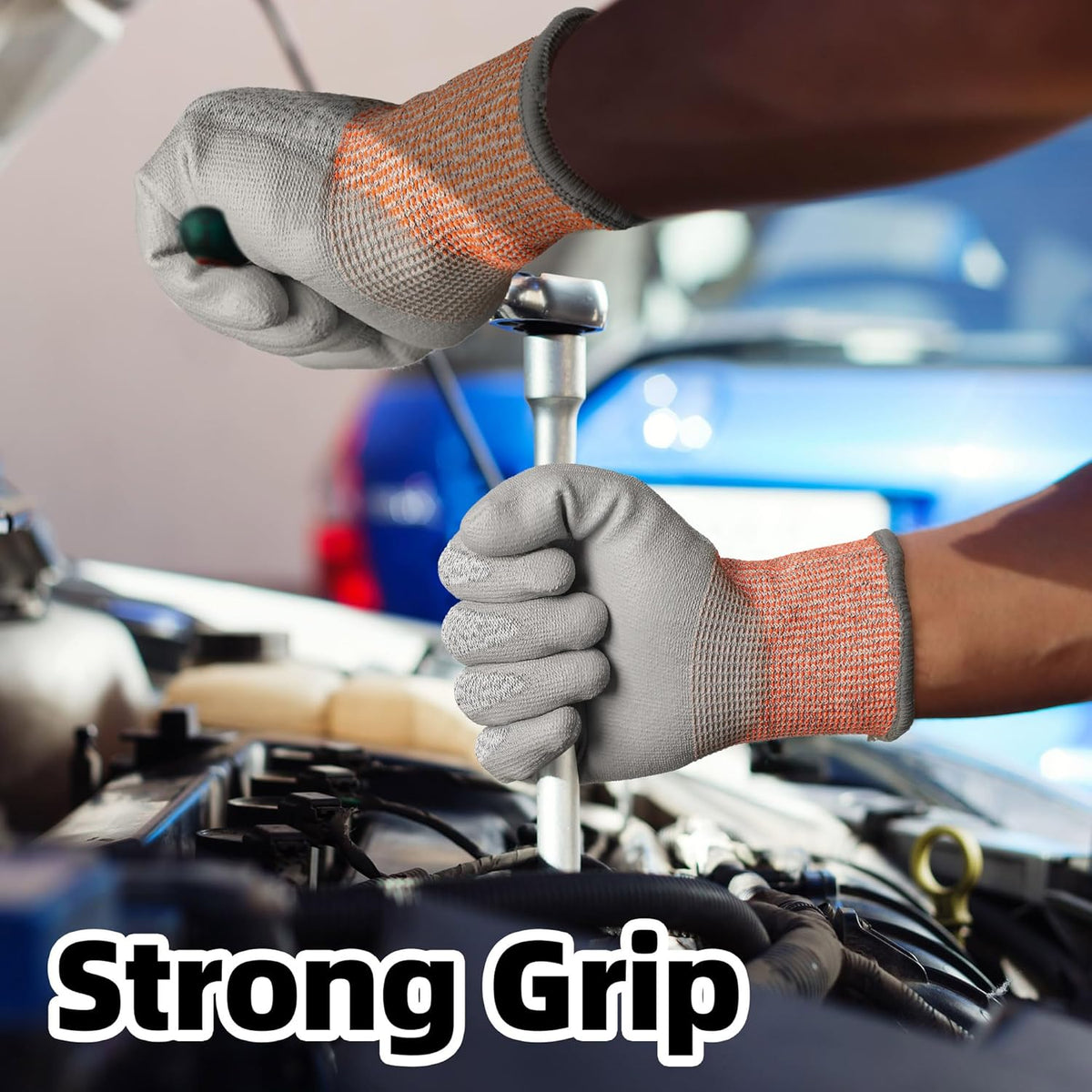 12 Pairs A5 Cut Resistant Gloves, Non PFAS & Fiberglass，CR3088, L | Non PFAS Fiberglass, PU Coating, Strong Grip, Abrasion Resistant, for Glass Cutting, Warehouse Handling, Gardening Work