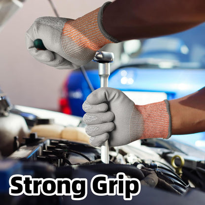 12 Pairs A5 Cut Resistant Gloves, Non PFAS & Fiberglass，CR3088, L | Non PFAS Fiberglass, PU Coating, Strong Grip, Abrasion Resistant, for Glass Cutting, Warehouse Handling, Gardening Work