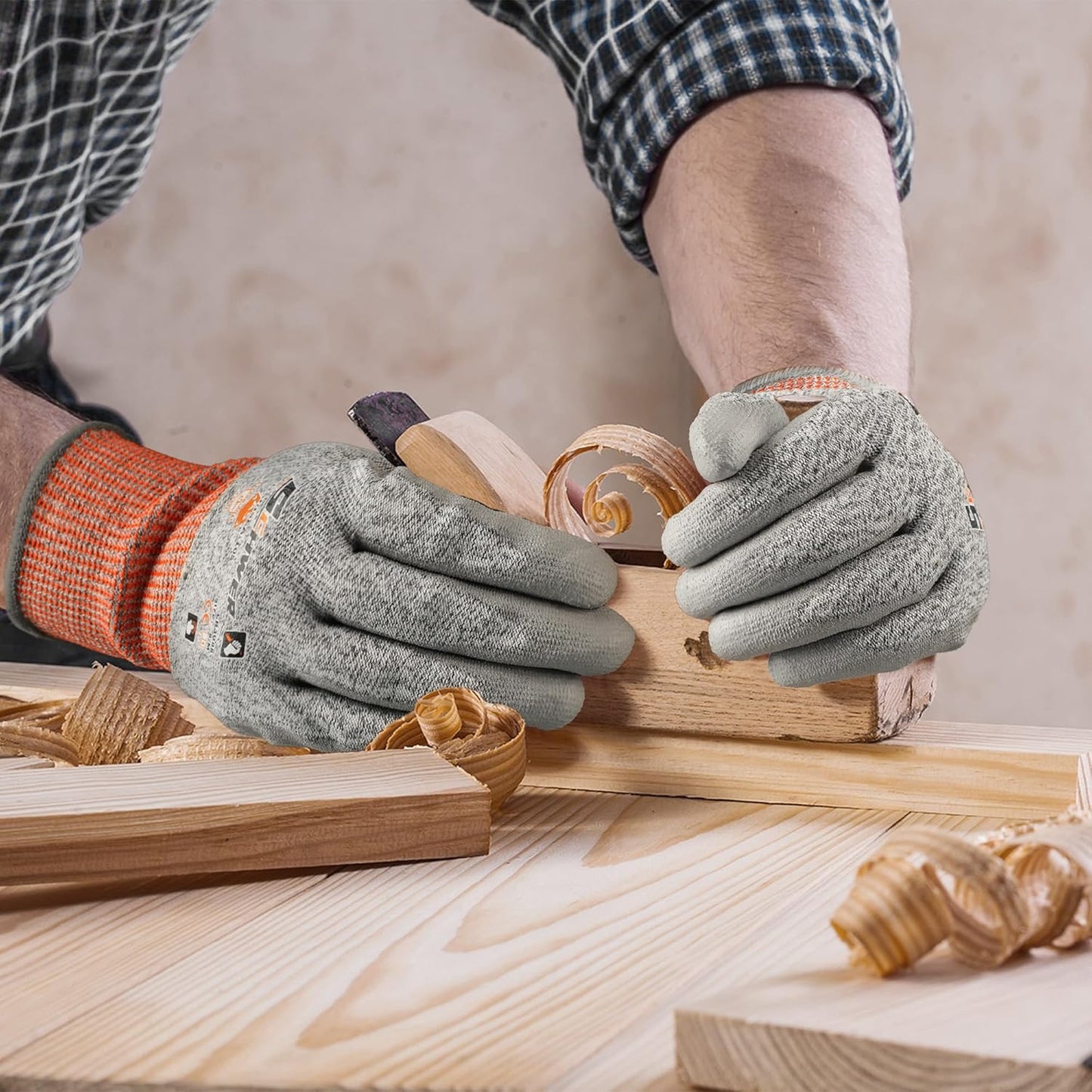 12 Pairs A5 Cut Resistant Gloves, Non PFAS & Fiberglass，CR3088, L | Non PFAS Fiberglass, PU Coating, Strong Grip, Abrasion Resistant, for Glass Cutting, Warehouse Handling, Gardening Work