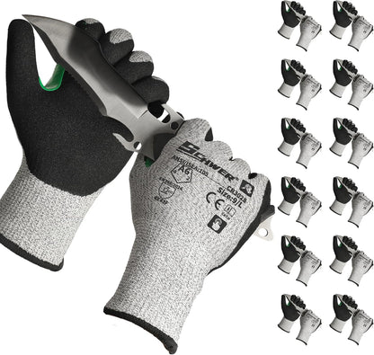 12 Pairs A5 Cut Resistant Gloves, Non PFAS & Fiberglass，CR3088, L | Non PFAS Fiberglass, PU Coating, Strong Grip, Abrasion Resistant, for Glass Cutting, Warehouse Handling, Gardening Work
