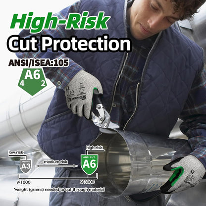 12 Pairs A5 Cut Resistant Gloves, Non PFAS & Fiberglass，CR3088, L | Non PFAS Fiberglass, PU Coating, Strong Grip, Abrasion Resistant, for Glass Cutting, Warehouse Handling, Gardening Work