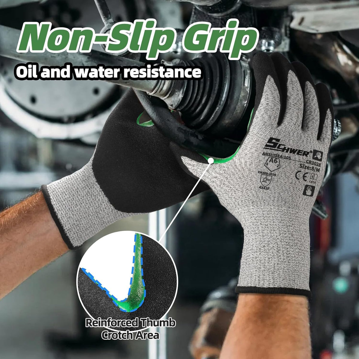 12 Pairs A5 Cut Resistant Gloves, Non PFAS & Fiberglass，CR3088, L | Non PFAS Fiberglass, PU Coating, Strong Grip, Abrasion Resistant, for Glass Cutting, Warehouse Handling, Gardening Work