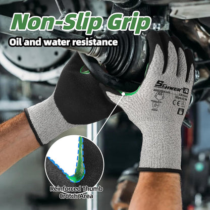12 Pairs A5 Cut Resistant Gloves, Non PFAS & Fiberglass，CR3088, L | Non PFAS Fiberglass, PU Coating, Strong Grip, Abrasion Resistant, for Glass Cutting, Warehouse Handling, Gardening Work