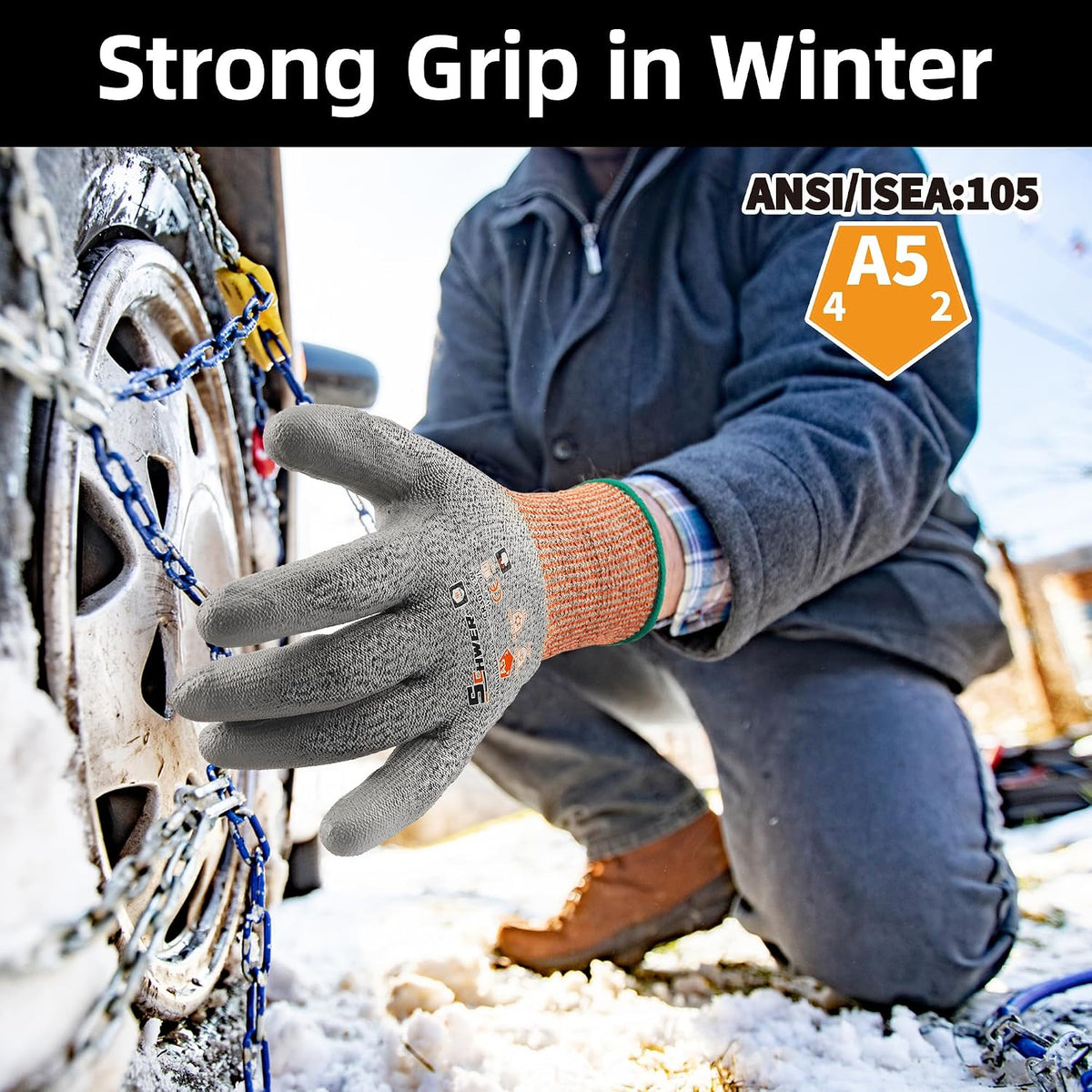 12 Pairs A5 Cut Resistant Gloves, Non PFAS & Fiberglass，CR3088, L | Non PFAS Fiberglass, PU Coating, Strong Grip, Abrasion Resistant, for Glass Cutting, Warehouse Handling, Gardening Work