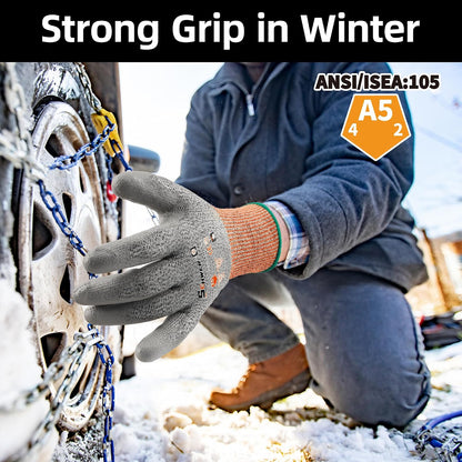 12 Pairs A5 Cut Resistant Gloves, Non PFAS & Fiberglass，CR3088, L | Non PFAS Fiberglass, PU Coating, Strong Grip, Abrasion Resistant, for Glass Cutting, Warehouse Handling, Gardening Work