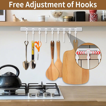 Kitchen Utensil Hanging Rrack - Hooks for Kitchen Utensils, No Drilling Wall Mounted Utensil Holder, Kitchen Rail Rack with 10 Hooks Hanger for Kitchen Bathroom (Pack of 2)