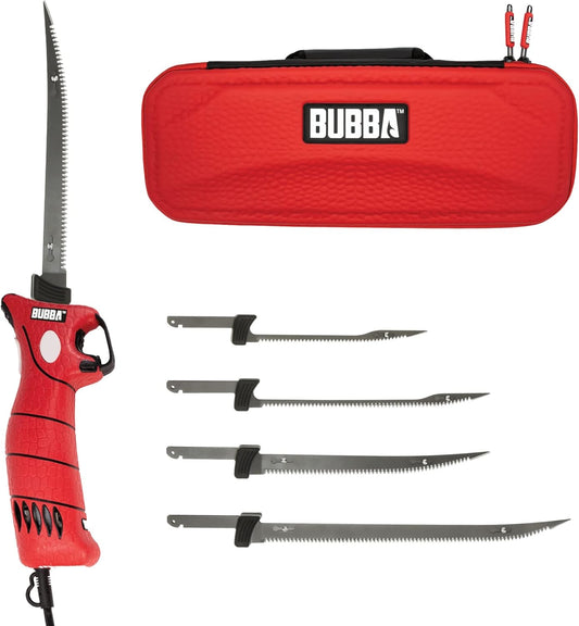 110V Electric Fillet Knife with Non-Slip Grip Handle, 4 Ti-Nitride S.S. Coated Non-Stick Reciprocating Blades, 8' Cord and Storage Case for Fishing