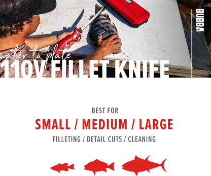 110V Electric Fillet Knife with Non-Slip Grip Handle, 4 Ti-Nitride S.S. Coated Non-Stick Reciprocating Blades, 8' Cord and Storage Case for Fishing