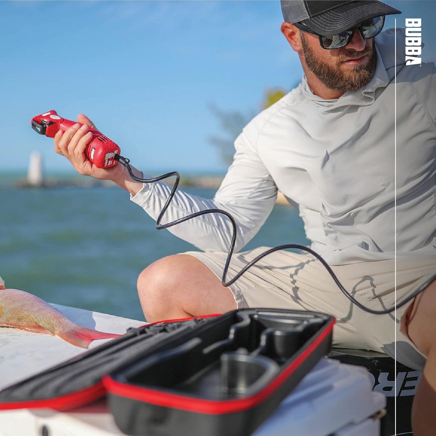 110V Electric Fillet Knife with Non-Slip Grip Handle, 4 Ti-Nitride S.S. Coated Non-Stick Reciprocating Blades, 8' Cord and Storage Case for Fishing