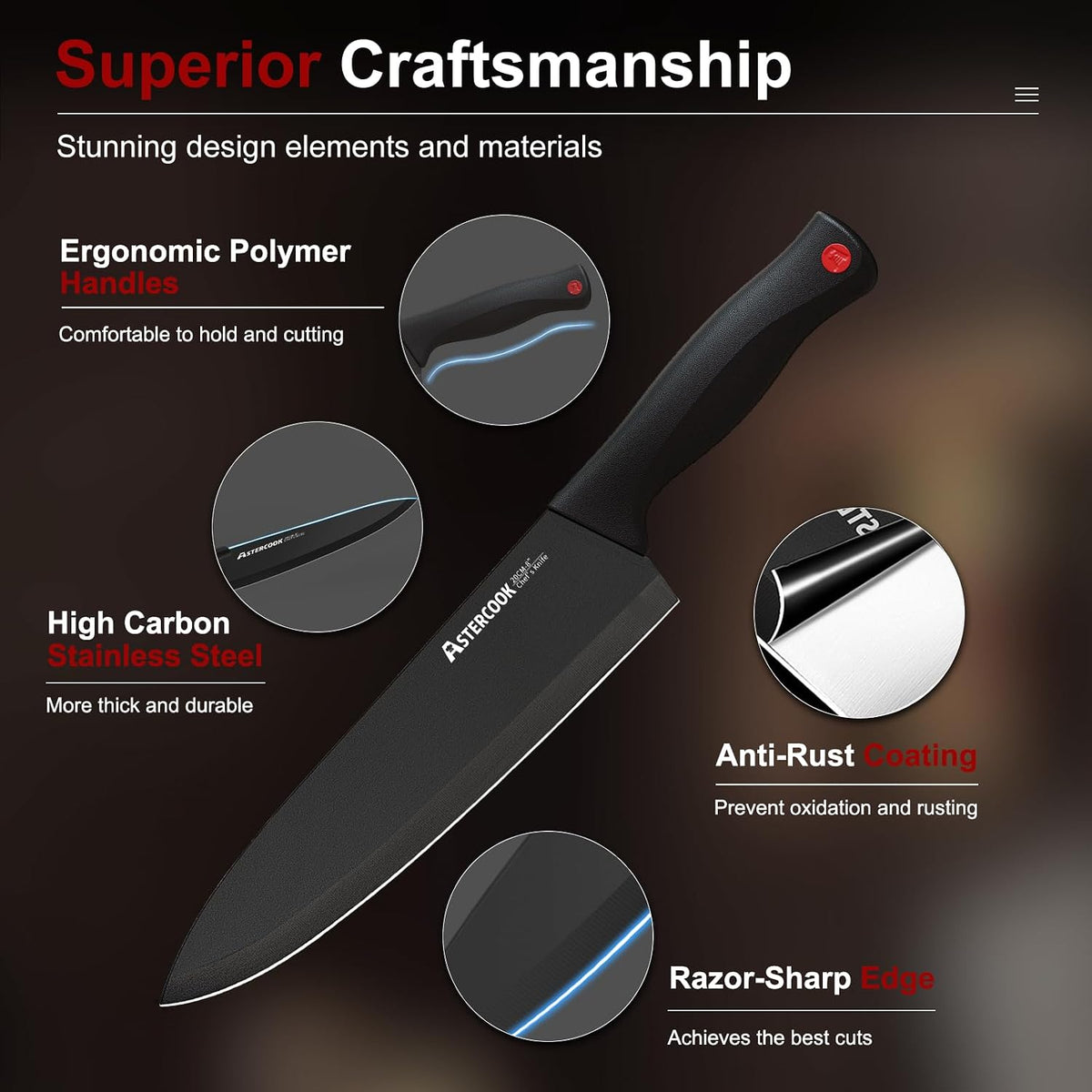 Knife Set for Kitchen with Block and Sharpener 15pcs German