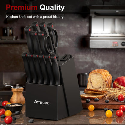 Knife Set for Kitchen with Block and Sharpener 15pcs German