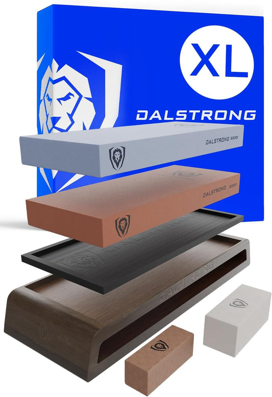 Whetstone Set #1000/#6000 — XL Corundum Sharpening Stones — For Restoring Dull Knives, Maintaining Any Kitchen Blade, Beginner to Pro — Non-Slip Base, Angle Guide, Customer Support