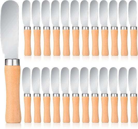 25 Pieces Mini Butter Spreader Knife Bulk 4. 5 Inch Wide Blade Stainless Steel Knife with Wood Handle Multipurpose Cheese Butter Spreader Knives for Kitchen Birthday Wedding Christmas