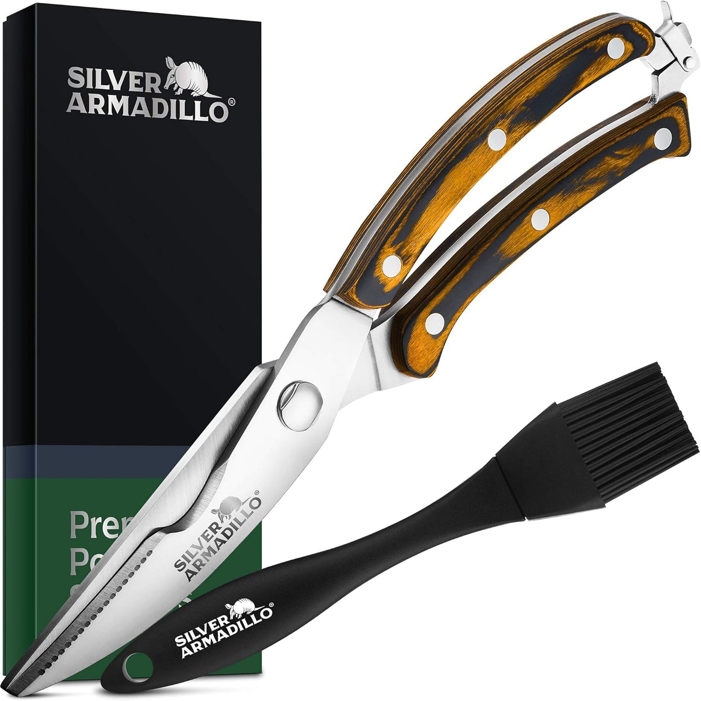 Heavy Duty Stainless Steel Poultry Shears For Bone, Chicken, Meat, Fish, Seafood, Vegetables. Premium Spring Loaded Food Scissors. All metal Kitchen Shears.