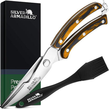 Heavy Duty Stainless Steel Poultry Shears For Bone, Chicken, Meat, Fish, Seafood, Vegetables. Premium Spring Loaded Food Scissors. All metal Kitchen Shears.