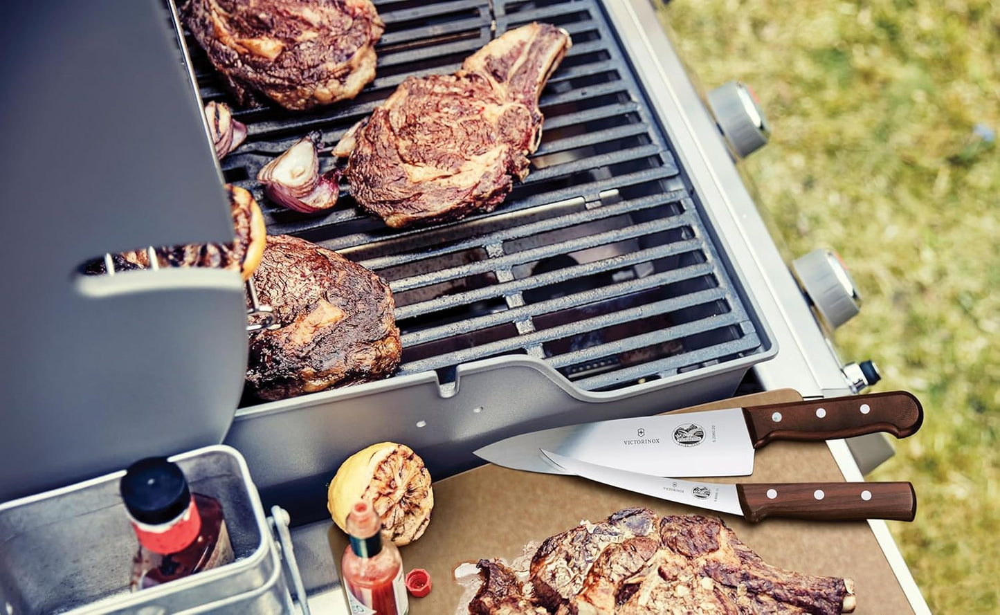 Wood 7 Piece BBQ Cutlery Roll Set with 3.25 In Paring Knife and Storage Bag