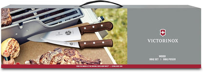 Wood 7 Piece BBQ Cutlery Roll Set with 3.25 In Paring Knife and Storage Bag