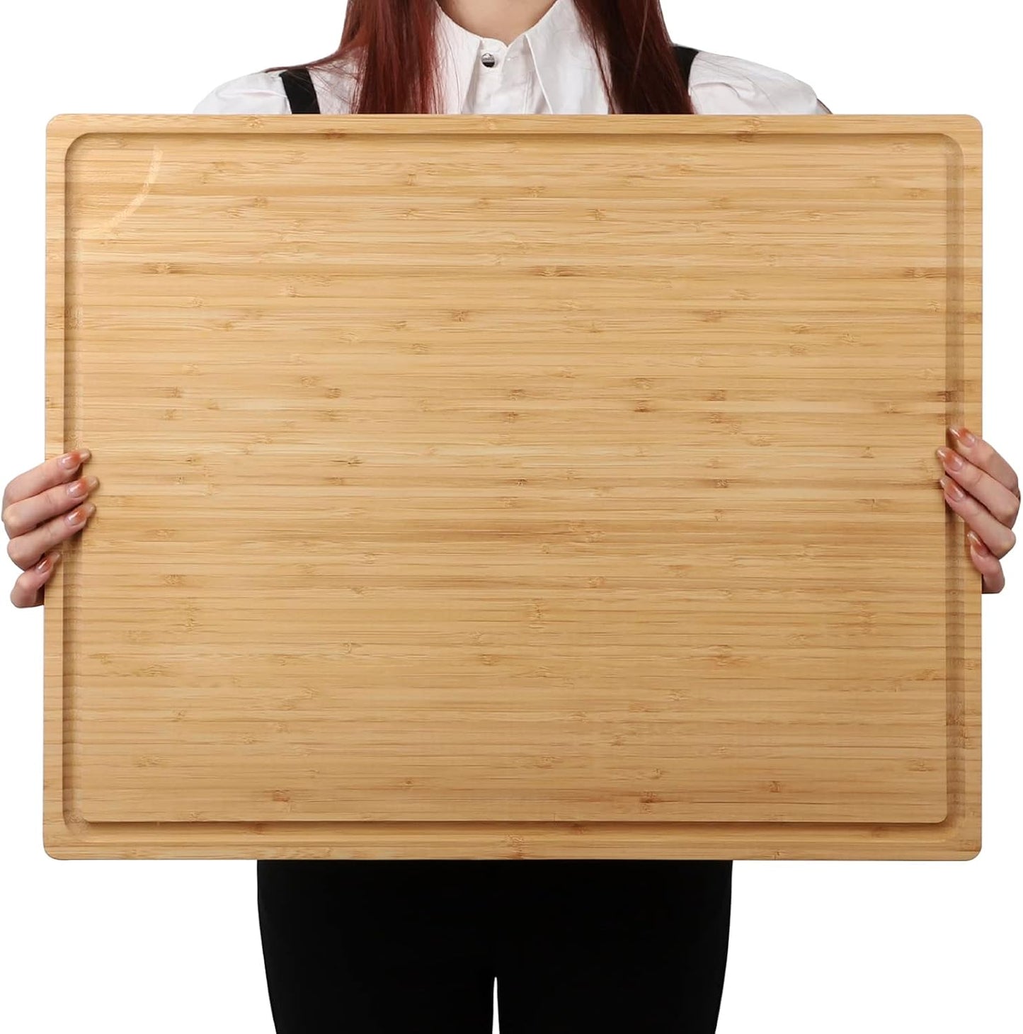 XXL Extra Large 100% Organic Bamboo Cutting Board 24"x18" - Butcher Block Chopping/Carving Board with Handle & Juice Groove for Turkey, Meat, Vegetables, BBQ